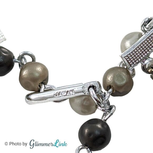 Vintage 50s Japan 4 Strand Gray & White Necklace Cluster Clip On Earrings - Picture 6 of 13